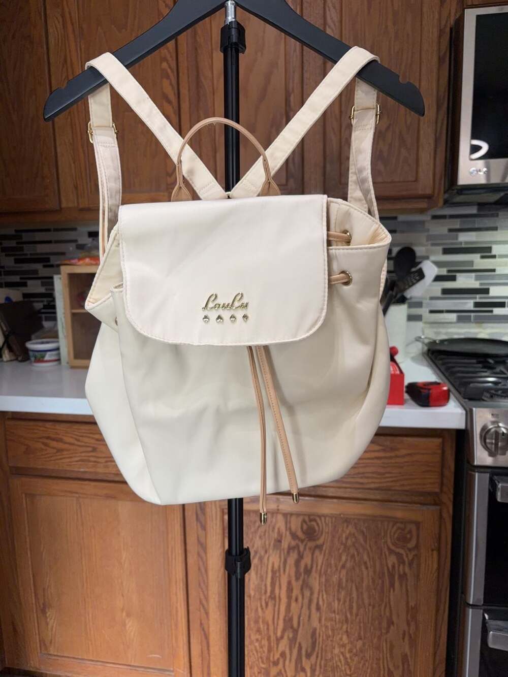 LouLu Cream Nylon Drawstring Backpack